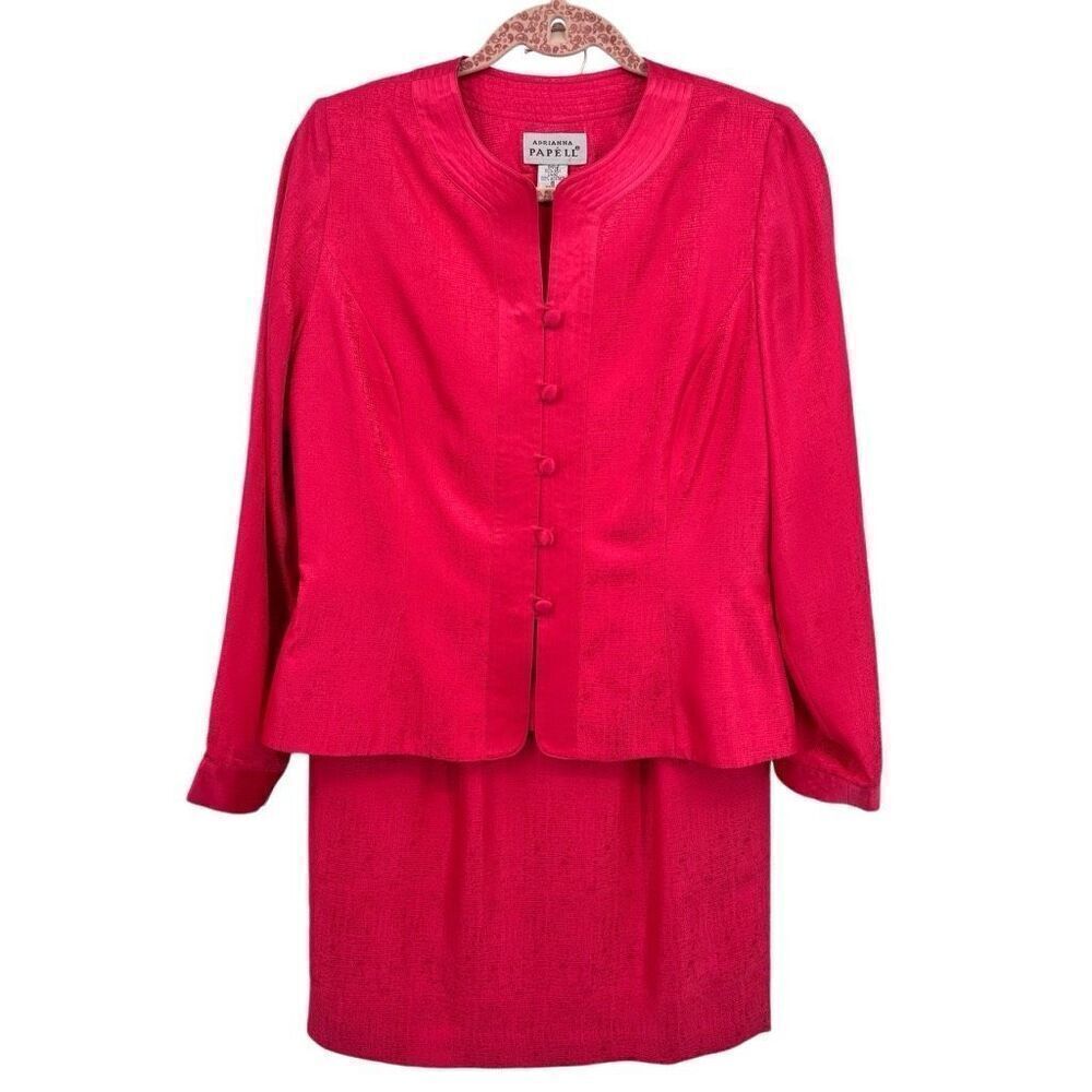Adrianna Papell Vintage 100% Silk Blazer & Skirt Set Pink‎ Size 8
